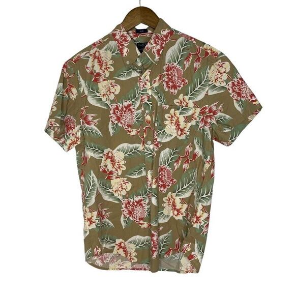J Crew Floral Hawaiian Print Casual Short Sleeve Flex Shirt Slim Fit Medium Mens - Picture 1 of 7
